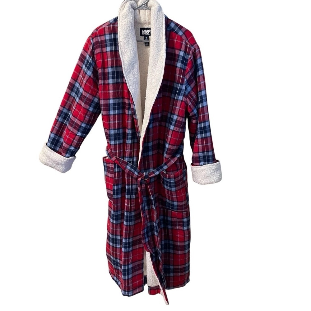 Lands' End Soft Plaid Sherpa Robe